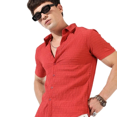 Shop Campus Sutra Men's Textured Casual Shirt In Red