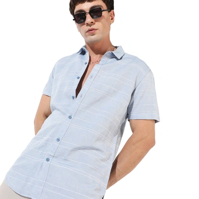Shop Campus Sutra Men's Textured Casual Shirt In Blue