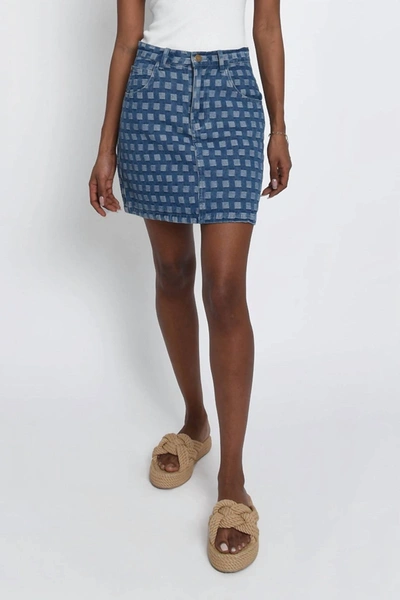 Shop Molly Bracken Printed Denim Mini Skirt In Blue