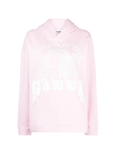 Shop Ganni Logo-print Organic Cotton Hoodie In Multicolour