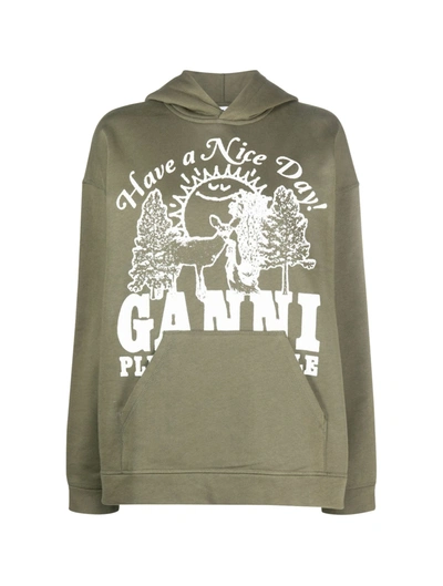 Shop Ganni Logo-print Organic Cotton Hoodie In Multicolour