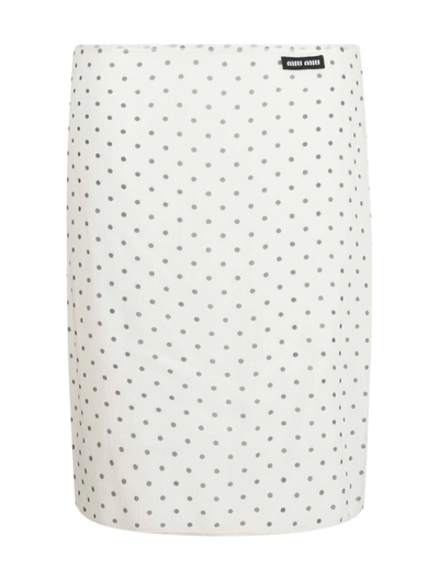 Shop Miu Miu Polka Dot Midi Skirt In White