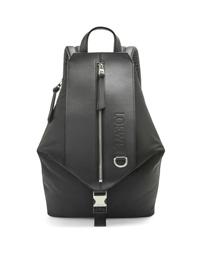 Shop Loewe Small Convertible Backpack In Nylon And Calfskin In Black