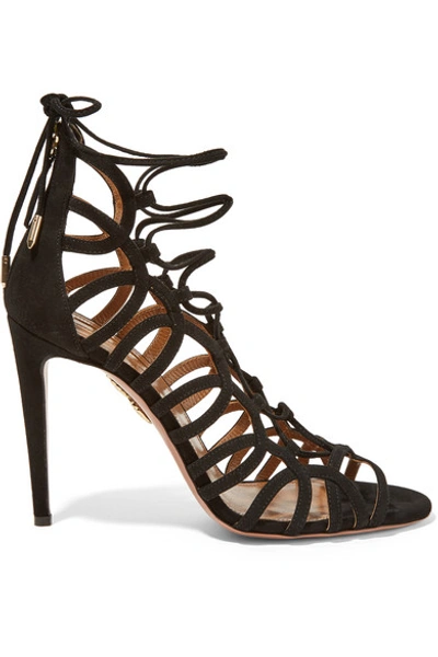 Shop Aquazzura Oh Lala Lace-up Suede Sandals