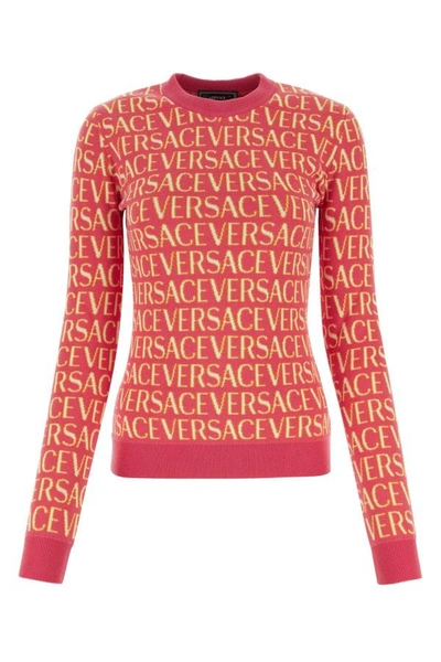 Shop Versace Woman Embroidered Cotton Blend Sweater In Multicolor