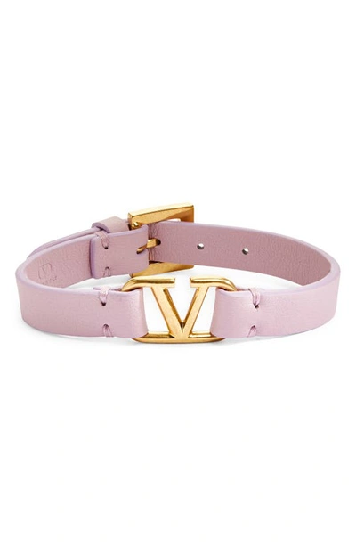 Shop Valentino Vlogo Leather Bracelet In Water Lilac