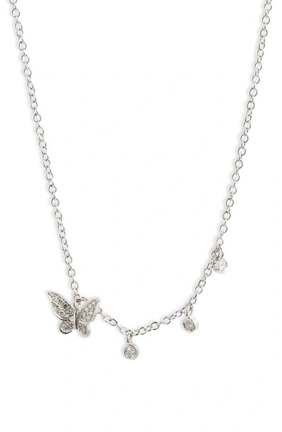 Shop Meira T Diamond Butterfly Pendant Necklace In White