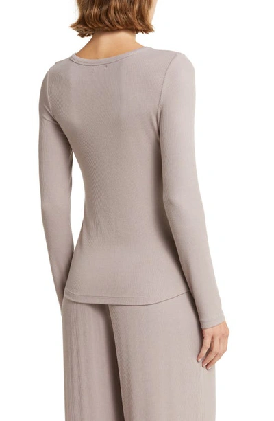 Shop Barefoot Dreams Ultrasoft Long Sleeve Rib Henley In Deep Taupe