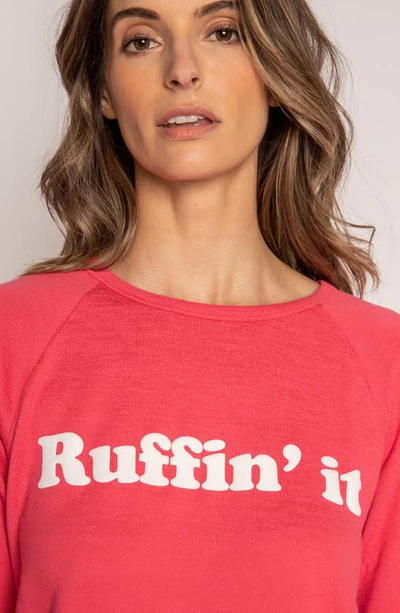 Shop Pj Salvage Ruffin' It Jersey Pajama Sweatshirt In Cherry