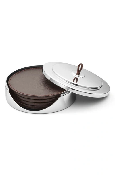 Shop Georg Jensen Manhattan Leather Coaster & Case Set In Silver