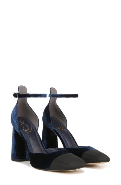 Shop Sam Edelman Cristine Ankle Strap Pump In Como Blue/ Black