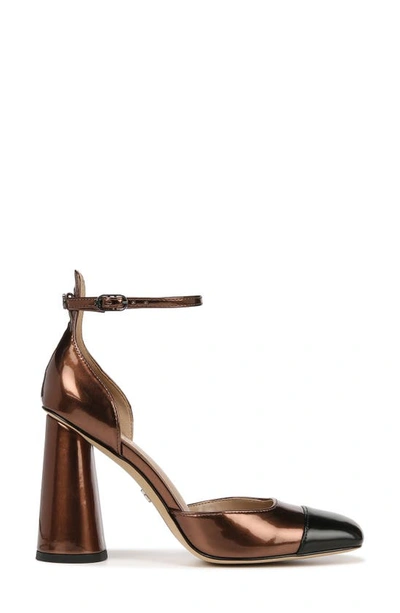Shop Sam Edelman Cristine Ankle Strap Pump In Bronze Metallic/ Black