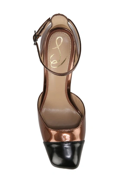 Shop Sam Edelman Cristine Ankle Strap Pump In Bronze Metallic/ Black