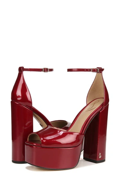 Shop Sam Edelman Kori Ankle Strap Peep Toe Platform Sandal In Holly Red