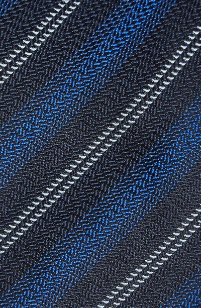 Shop Brioni Stripe Silk Tie In Midnight Blue