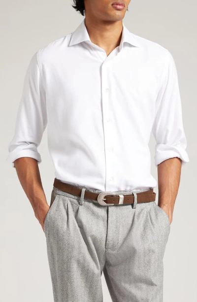 Shop Eleventy Cotton Blend Button-up Shirt In White