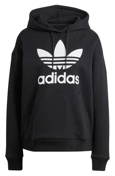 Shop Adidas Originals Trefoil Cotton French Terry Hoodie In Black