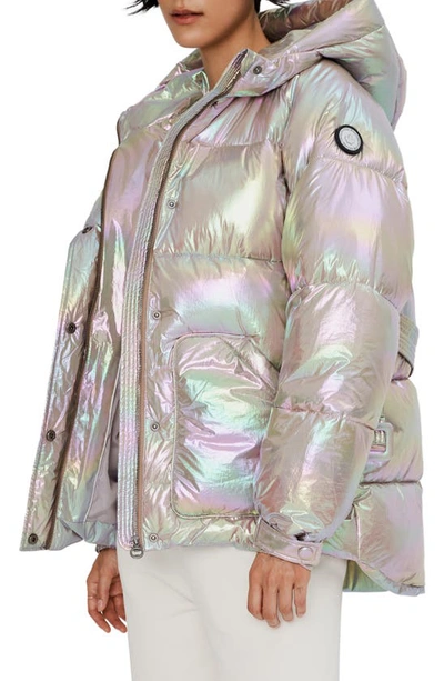 Noize Belted Oversize Hooded Puffer Coat In Tanzanite