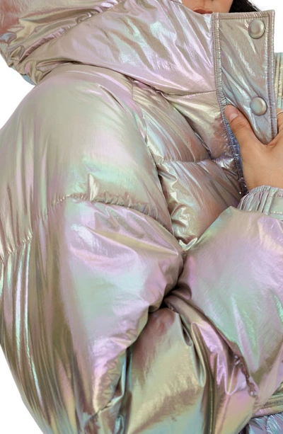 Noize Belted Oversize Hooded Puffer Coat In Tanzanite