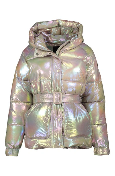 Noize Belted Oversize Hooded Puffer Coat In Tanzanite