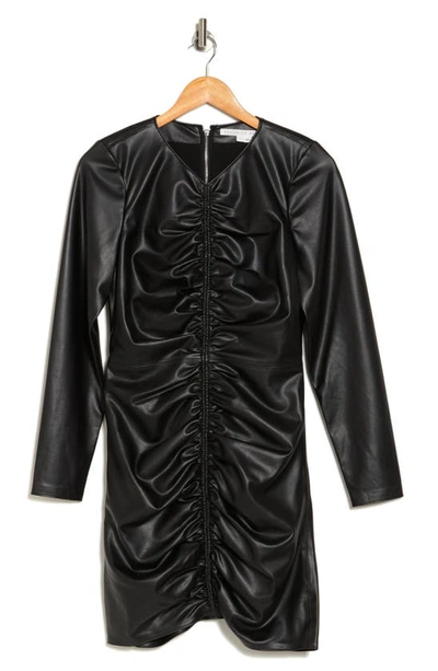Shop Veronica Beard Bernadette Ruched Long Sleeve Faux Leather Dress In Black
