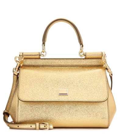 Dolce & Gabbana Sicily Small Metallic Leather Shoulder Bag In Gold
