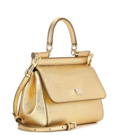Shop Dolce & Gabbana Sicily Small Metallic Leather Shoulder Bag In Gold