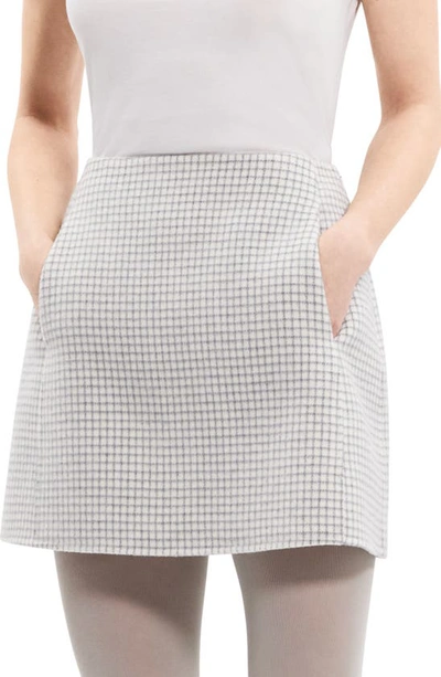 Shop Theory Check Wool Miniskirt In Ivory Multi
