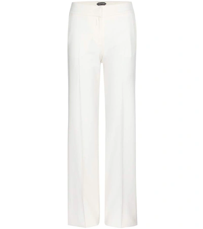 Tom Ford Flat-front Wide-leg Trousers, Chalk