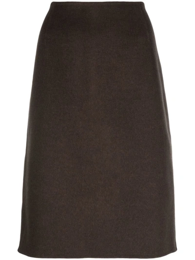 Shop Totême Toteme Side-split Double' Skirt In Brown