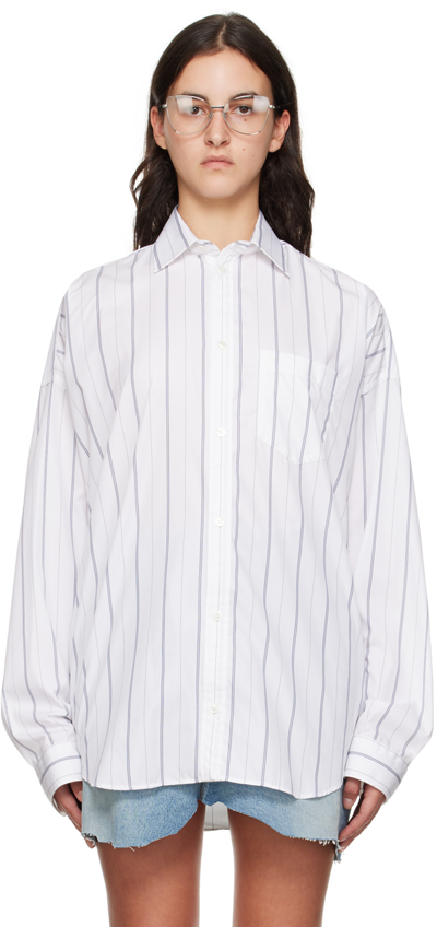 Shop Balenciaga White Striped Shirt In 9167 White/navy