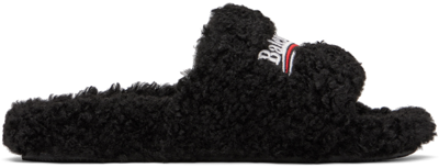 Shop Balenciaga Black Furry Slides In 1096 Black/white/red