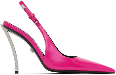 Shop Versace Pink Pin-point Slingback Pumps In 1po3p Hot Pink/pall