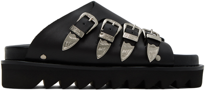 Shop Toga Black Buckle Sandals In Aj1304-black Leather