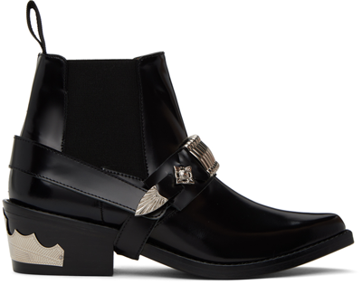 Shop Toga Black Ankle Strap Chelsea Boots In Aj1303 -black Polido