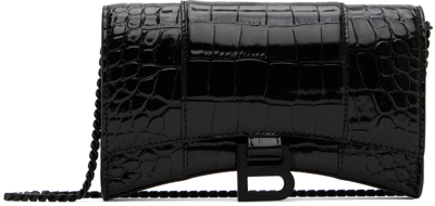Shop Balenciaga Black Croc Hourglass Bag In 1000 Black