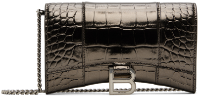 Shop Balenciaga Gray Croc Hourglass Bag In 2564 Dark Bronze