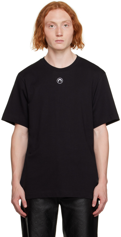 Shop Marine Serre Black Embroidered T-shirt In Bk99