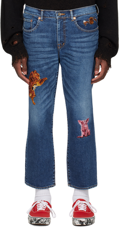 Shop Doublet Blue Embroidered Jeans In Indigo