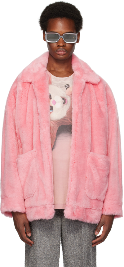 Shop Doublet Pink Hand-painted Faux-fur Jacket
