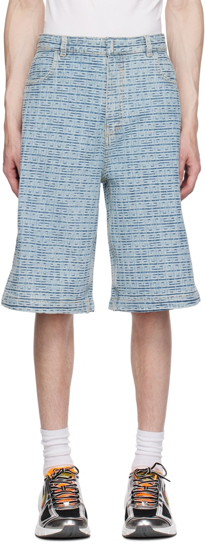 Shop Givenchy Blue 4g Denim Shorts In 452-light Blue