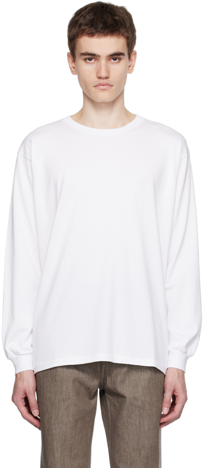 Shop Auralee White Luster Long Sleeve T-shirt In 24589381 White