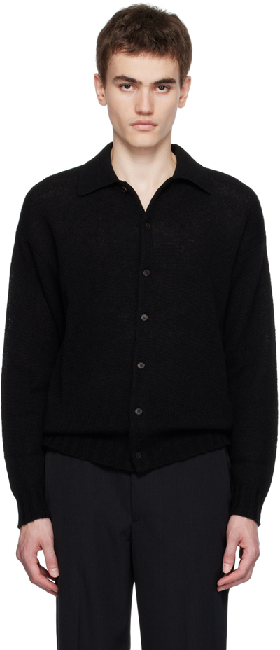 Auralee Spread-collar Wool-blend Cardigan In 24589317 Black