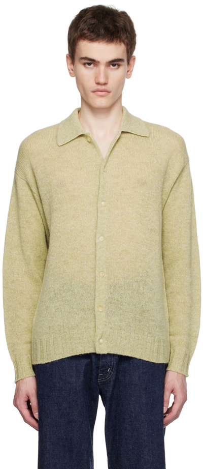 Shop Auralee Green Spread Collar Cardigan In 24589315 Yellow Gree