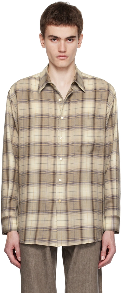 Auralee Brown Check Shirt In 24589245 Light Brown | ModeSens