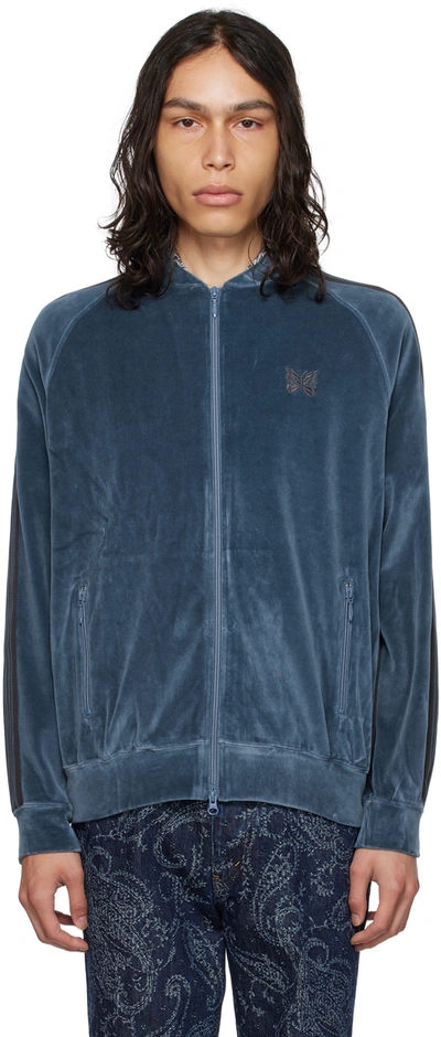 Shop Needles Blue Embroidered Track Jacket In B-smoke Blue