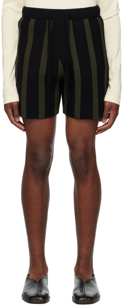Shop Nanushka Black & Khaki Walter Shorts In Stripe Dark