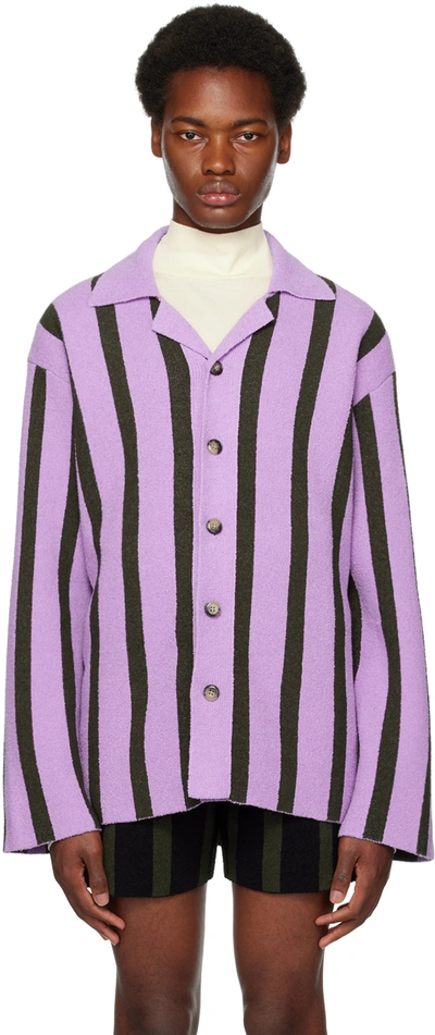 Shop Nanushka Purple & Khaki Almar Shirt In Stripe Dark