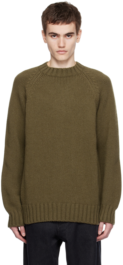 Shop 3man Khaki Raglan Sweater In Olive