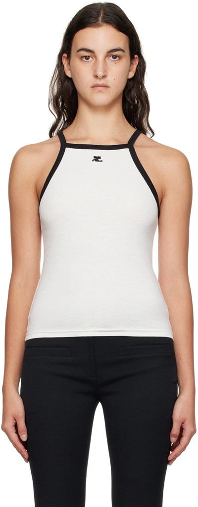 Shop Courrèges White Patch Tank Top In Heritage White/black